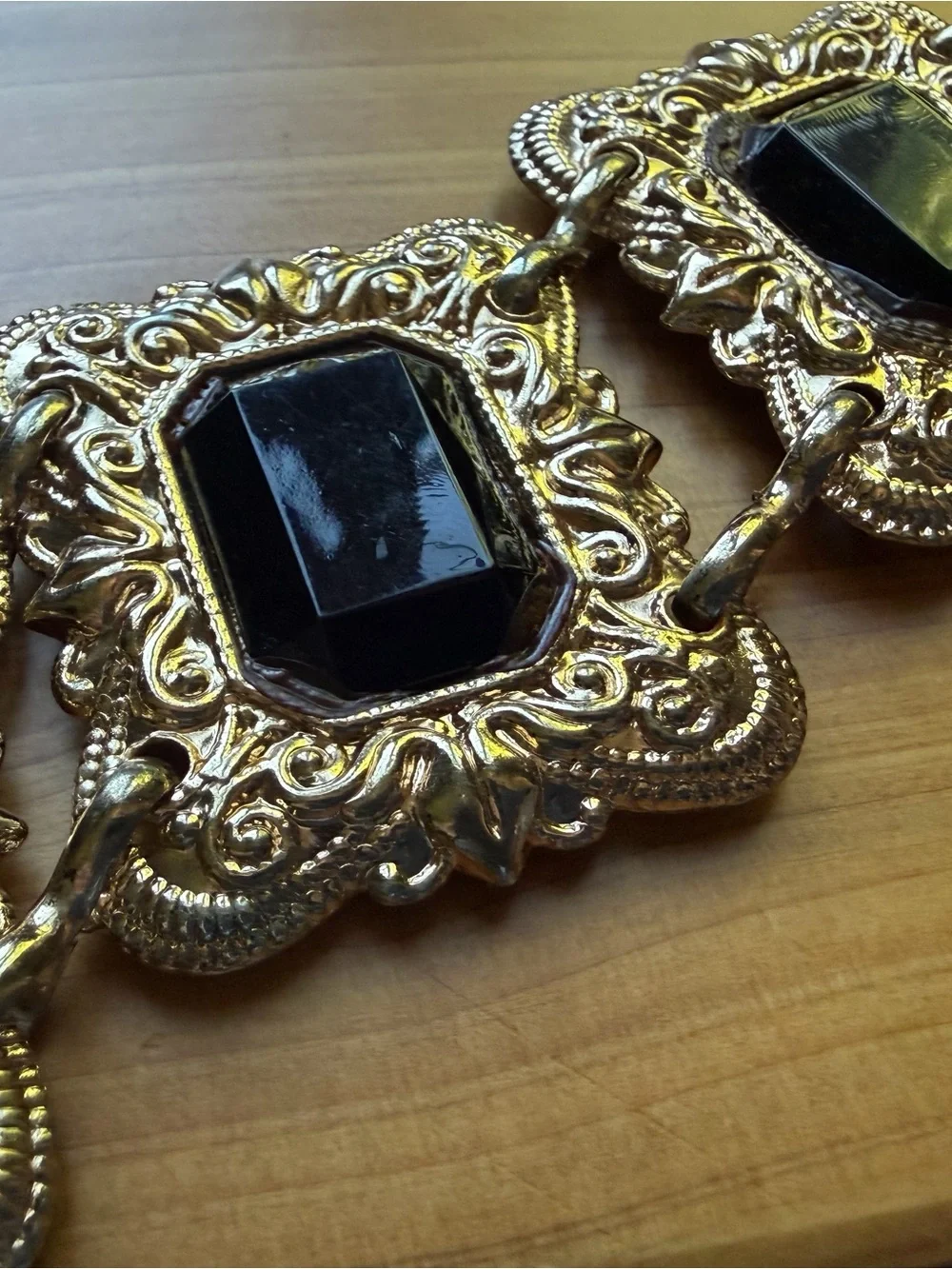 Gold-Tone Statement Waist Belt with Black Gem Accents
